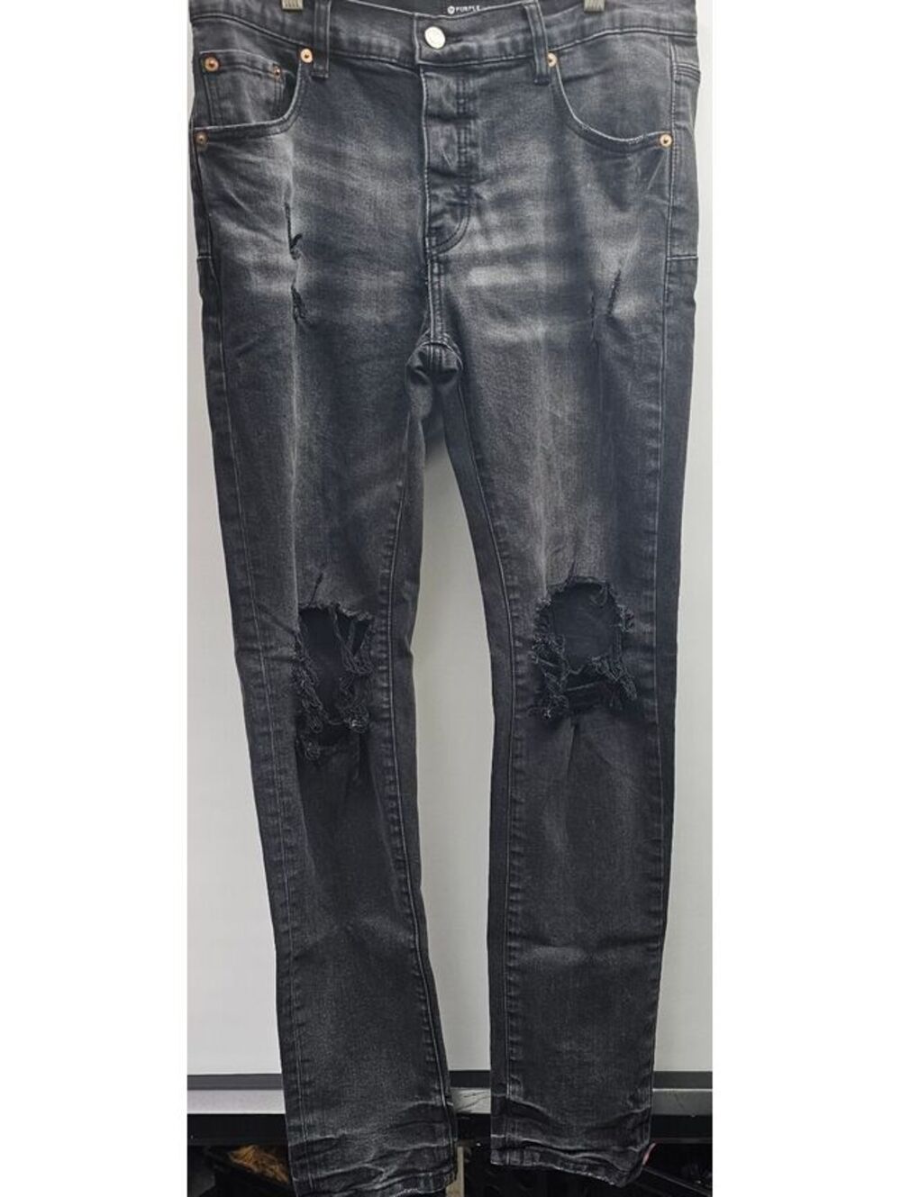 Purple Brand Distressed Black Skinny Jeans Size 34 NEW
